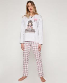 Santoro Gorjuss - The Words - Dámske pyžamo dlhé s károvanými nohavicami sivo-ružové Veľkosť :: XL