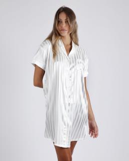 Satin Stripes - Dámska saténová nočná košeľa biela Veľkosť :: L