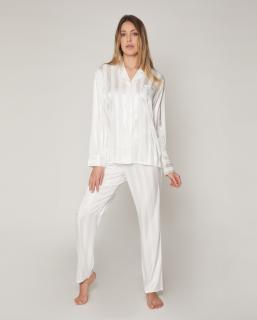 Satin Stripes - Dámske saténové pyžamo dlhé biele Veľkosť :: L