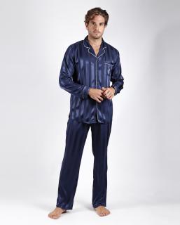 Satin Stripes - Pánske saténové pyžamo dlhé modré Veľkosť :: XL