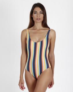 Stripes Color - Dámske jednodielne plavky žlto-modré Veľkosť: 38