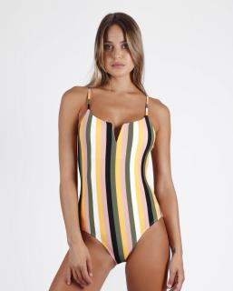 Sun Stripes - Dámske jednodielne plavky žlto-zelené Veľkosť: 40
