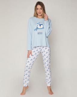 Winter Friend - Dámske pyžamo dlhé modré s potlačou Veľkosť :: L