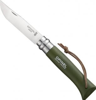 Nôž Opinel VRI N°08 Inox Adventurer khaki s koženým remienkom