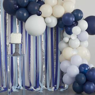 Balónová girlanda - Modrá, krémová a strieborná so strapcami