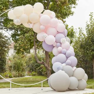 Balónová girlanda - Ružová, fialová a sivá luxus s kvietkami
