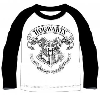 Chlapčenské tričko s dlhým rukávom - Hogwarts, bielo-čierne Veľkosť - deti: 134