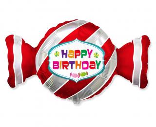 Fóliový balón - Happy Birthday červený cukrík 60 cm
