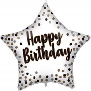 Fóliový balón - Hviezda Happy Birthday - biely 46 cm