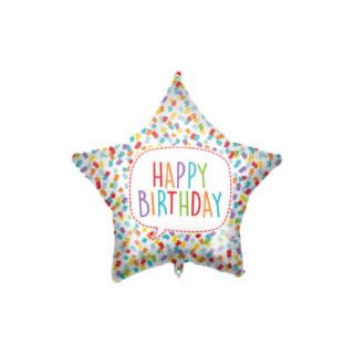 Fóliový balón - Hviezda Happy Birthday - farebný 46 cm