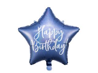 Fóliový balón hviezda - Happy Birthday kráľovská modrá 40 cm