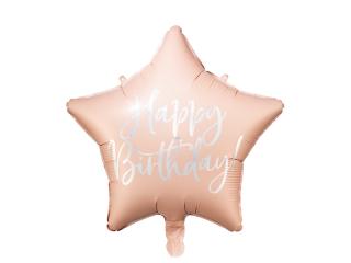 Fóliový balón hviezda - Happy Birthday púdrovo ružový 40 cm