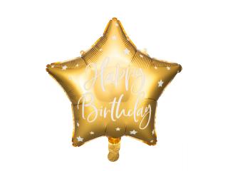 Fóliový balón hviezda - Happy Birthday s hviezdičkami 40 cm