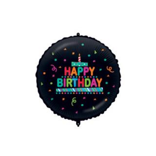 Fóliový balón - Kruh Konfety Happy Birthday - čierny 46 cm
