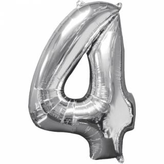 Fóliový balón narodeninové číslo 4 strieborný 66cm