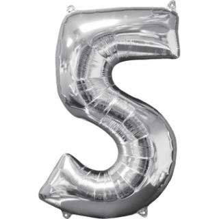 Fóliový balón narodeninové číslo 5 strieborný 66cm