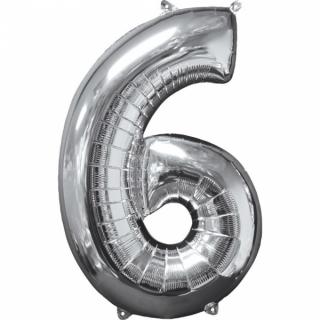 Fóliový balón narodeninové číslo 6 strieborný 66cm