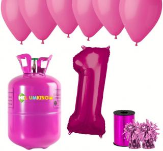 Hélium párty set na 1. narodeniny s ružovými balónmi