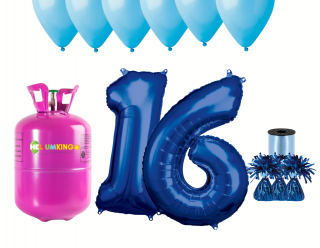 Hélium párty set na 16. narodeniny s modrými balónmi