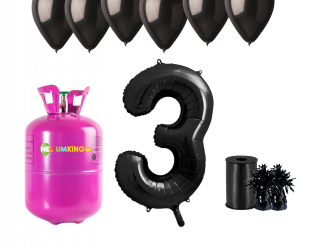 Hélium párty set na 3. narodeniny s čiernymi balónmi
