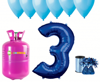 Hélium párty set na 3. narodeniny s modrými balónmi