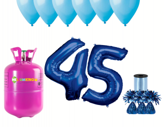 Hélium párty set na 45. narodeniny s modrými balónmi