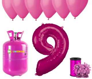 Hélium párty set na 9. narodeniny s ružovými balónmi