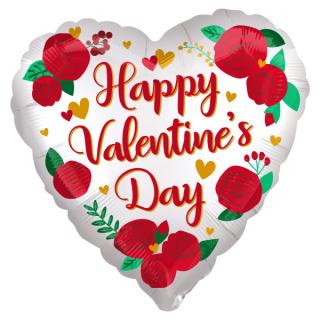 Jumbo fóliový balón srdce ruže - Happy Valentines Day