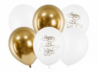 Latexové balóniky - biele a zlaté Happy birthday to you 6 ks
