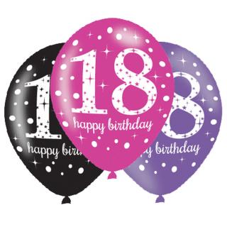 Latexové balóny narodeninové číslo 18 - ružová párty 6 ks