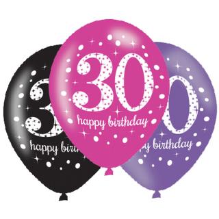 Latexové balóny narodeninové číslo 30 - ružová párty 6 ks