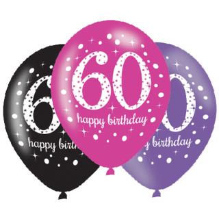 Latexové balóny narodeninové číslo 60 - ružová párty 6 ks