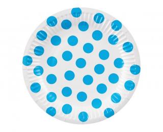 Papierové taniere - Biele s modrými bodkami 18 cm, 6 ks