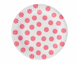 Papierové taniere - Biele s ružovými bodkami 18 cm 6 ks