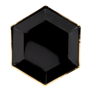 Papierové taniere - Čierne so zlatým okrajom 23 cm 6 ks