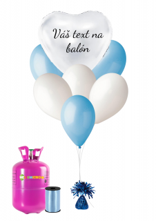 Personalizovaný hélium párty set modrý - Biele srdce 31 ks