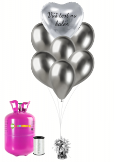 Personalizovaný hélium párty set - Strieborné srdce 16 ks