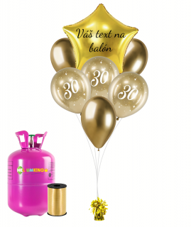 Personalizovaný hélium párty set zlatý - 30. narodeniny 19 ks