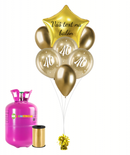 Personalizovaný hélium párty set zlatý - 40. narodeniny 19 ks