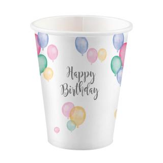 Poháre - Happy Birthday pastelové balóny 8 ks 250 ml