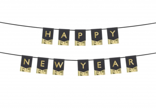 Silvestrovský banner - Happy New Year čierno-zlatý