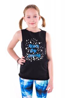 Dievčenské tanečné tričko Never stop dancing čierne Veľkosť: 122-128cm