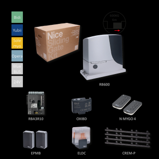 NICE ROBUS 600 BDKCE+H sada pre posuvnú bránu do 600kg, 1x RB600 (24V, 550W, 600N), 1x RBA3R10, 2x ON2E, 1x OXIBD, 1 pár EPMB, 1x ELDC, 4m CREM-P