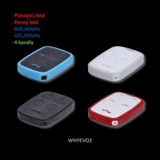 vysielač Why Evo2, 868 MHz a 433 MHz: auto-programovateľný pre rôzne značky až 4 rozdielne ovládače v 1, pevný aj plávajúci kód WHYEVO2-farby: Čierna