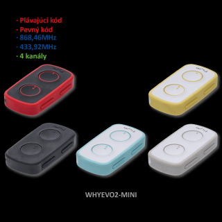vysielač Why Evo2, 868 MHz a 433 MHz: auto-programovateľný pre rôzne značky až 4 rozdielne ovládače v 1, pevný aj plávajúci kód WHYEVO2MINI-farby:…