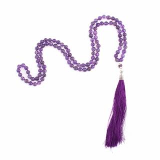 Bodhi Mala náhrdelník Ametyst s fialovým strapcom, 108 korálok