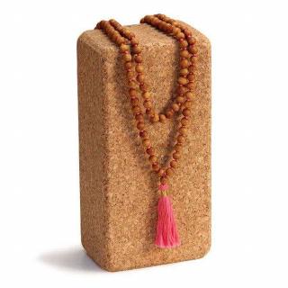 Bodhi Mala náhrdelník s vôňou santalového dreva s ružovým strapcom, 108 korálok