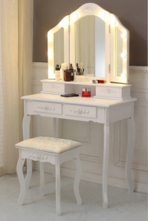 Toaletný stolík Elegant Rose s Led osvetlením + hubka na make up ZADARMO