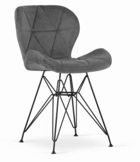 Zamatová jedálenská stolička Paris sivá s čiernymi nohami