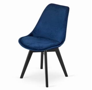 Zamatové stoličky London modré s čiernymi nohami 4 ks